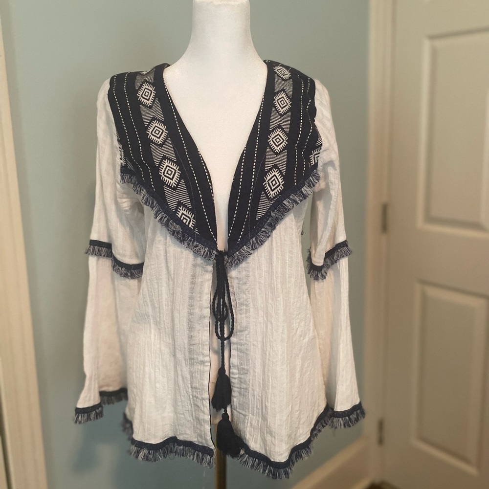 THML Anthropologie Bell Sleeve Open Front Top Blouse Size Small Boho Coverup